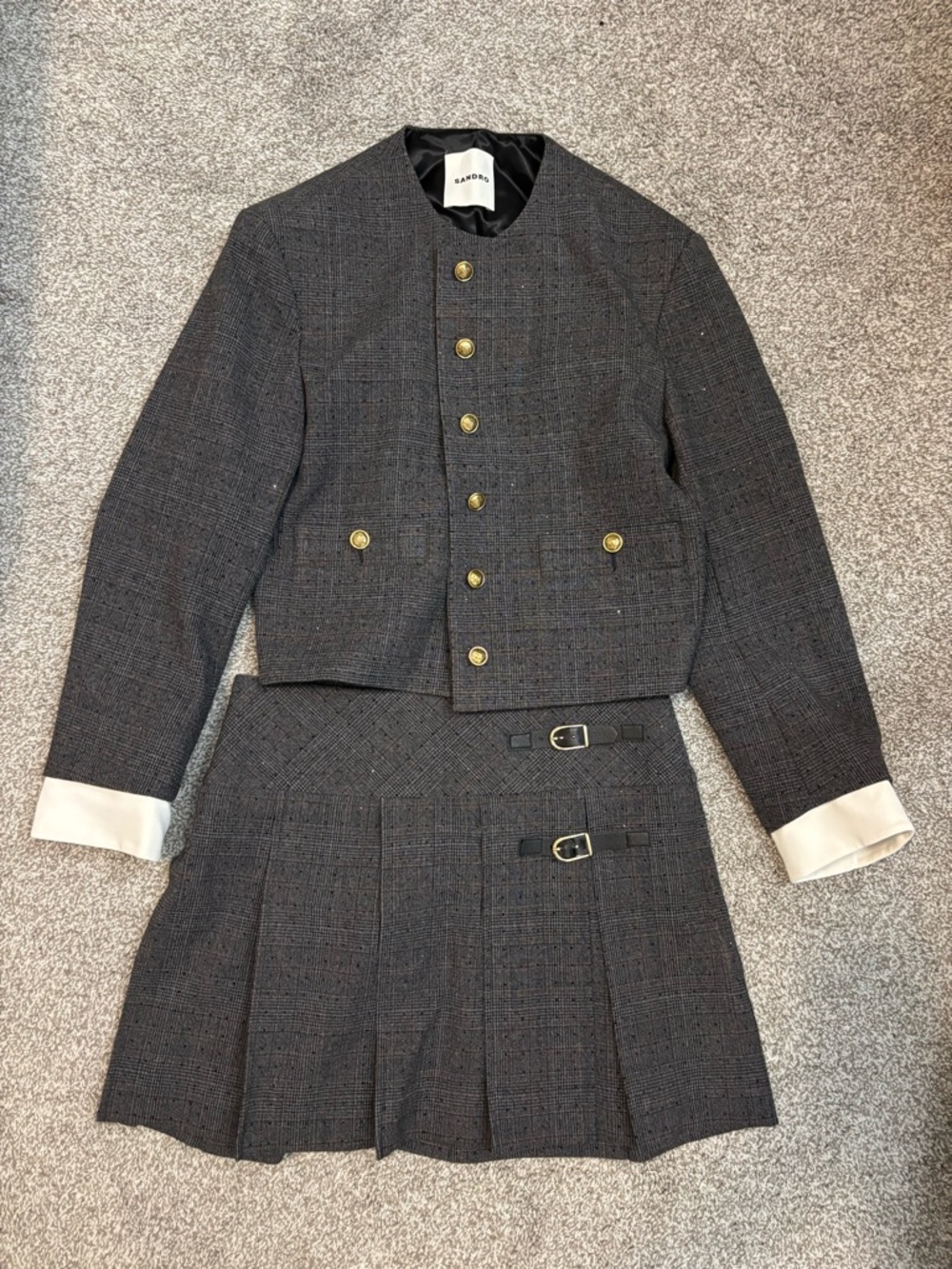 Sandro Gray Rhinestone Suit (Jacket 34) and (Skirt 36) set - Picture 3 of 7